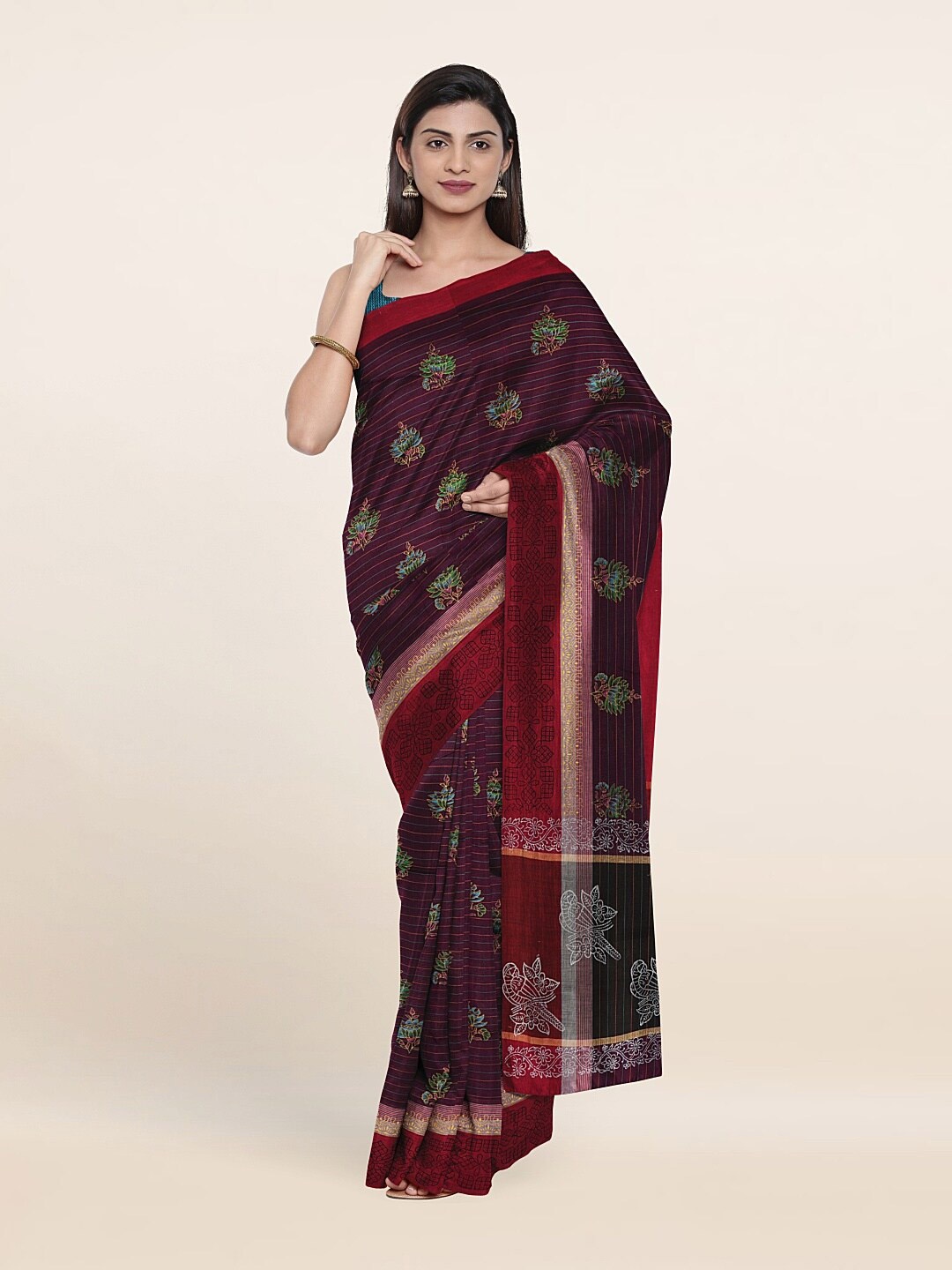 

Pothys Violet & White Floral Pure Cotton Saree