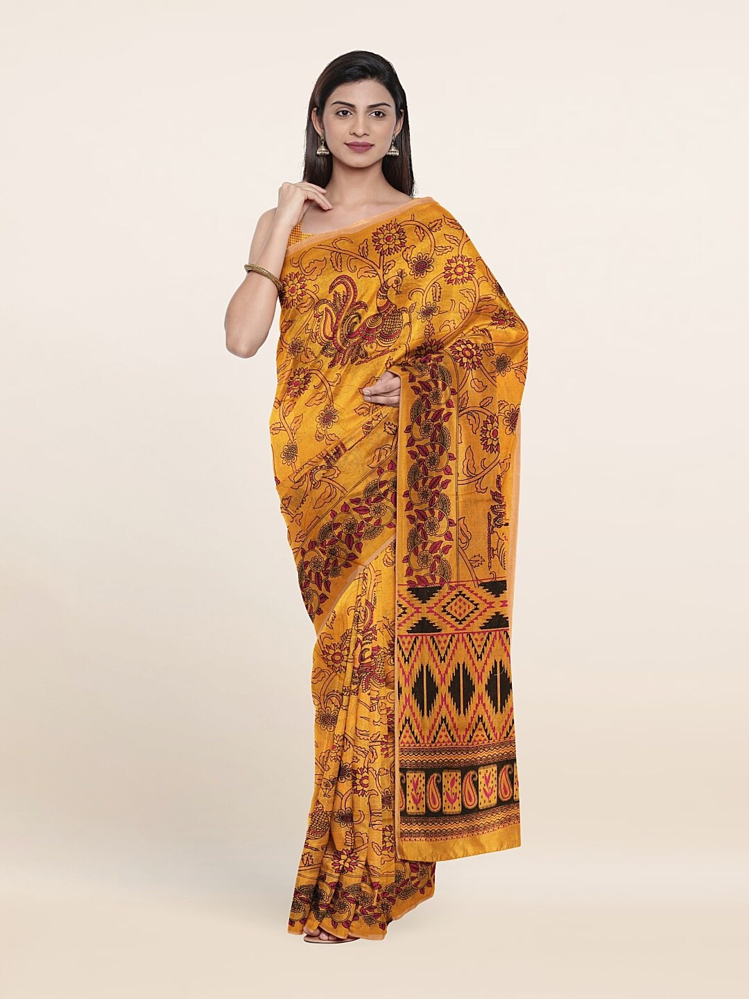 

Pothys Mustard & Red Floral Pure Cotton Saree