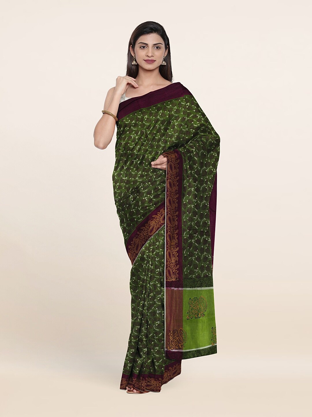 

Pothys Green & Purple Floral Pure Cotton Saree