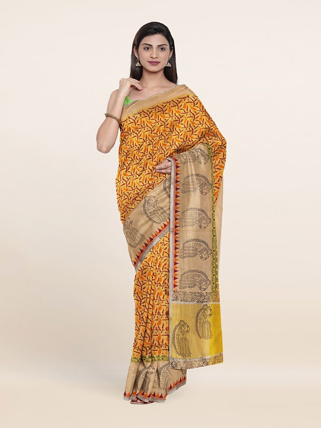 

Pothys Yellow & Orange Paisley Pure Cotton Saree