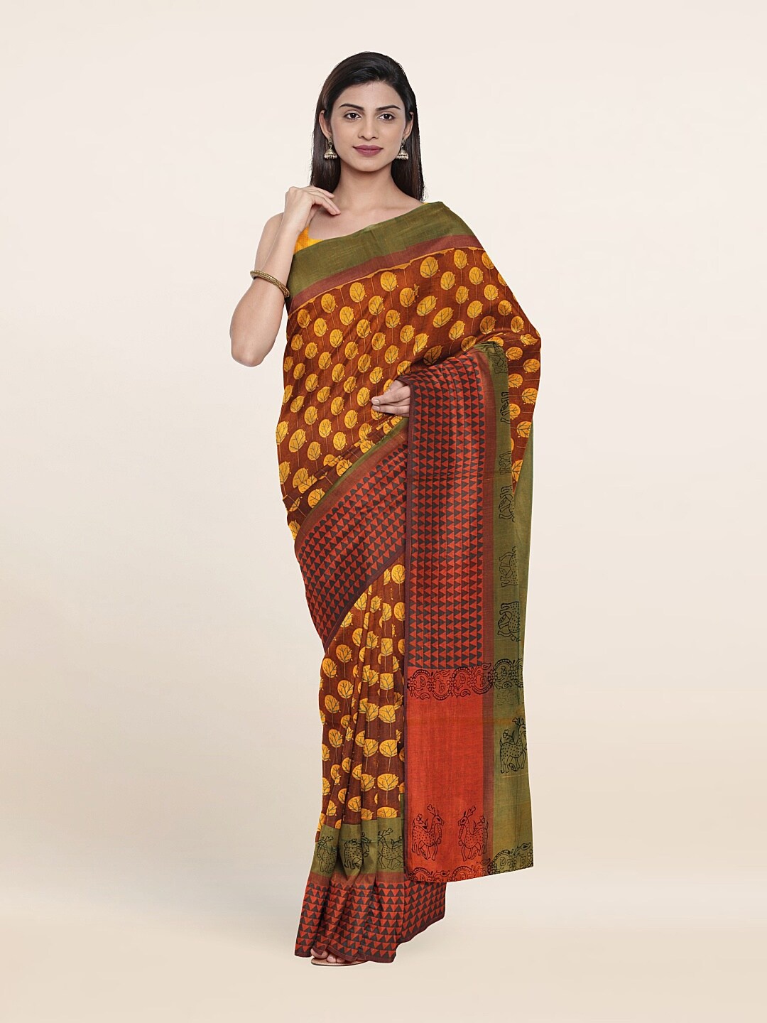 

Pothys Maroon & Green Ethnic Motifs Pure Cotton Saree
