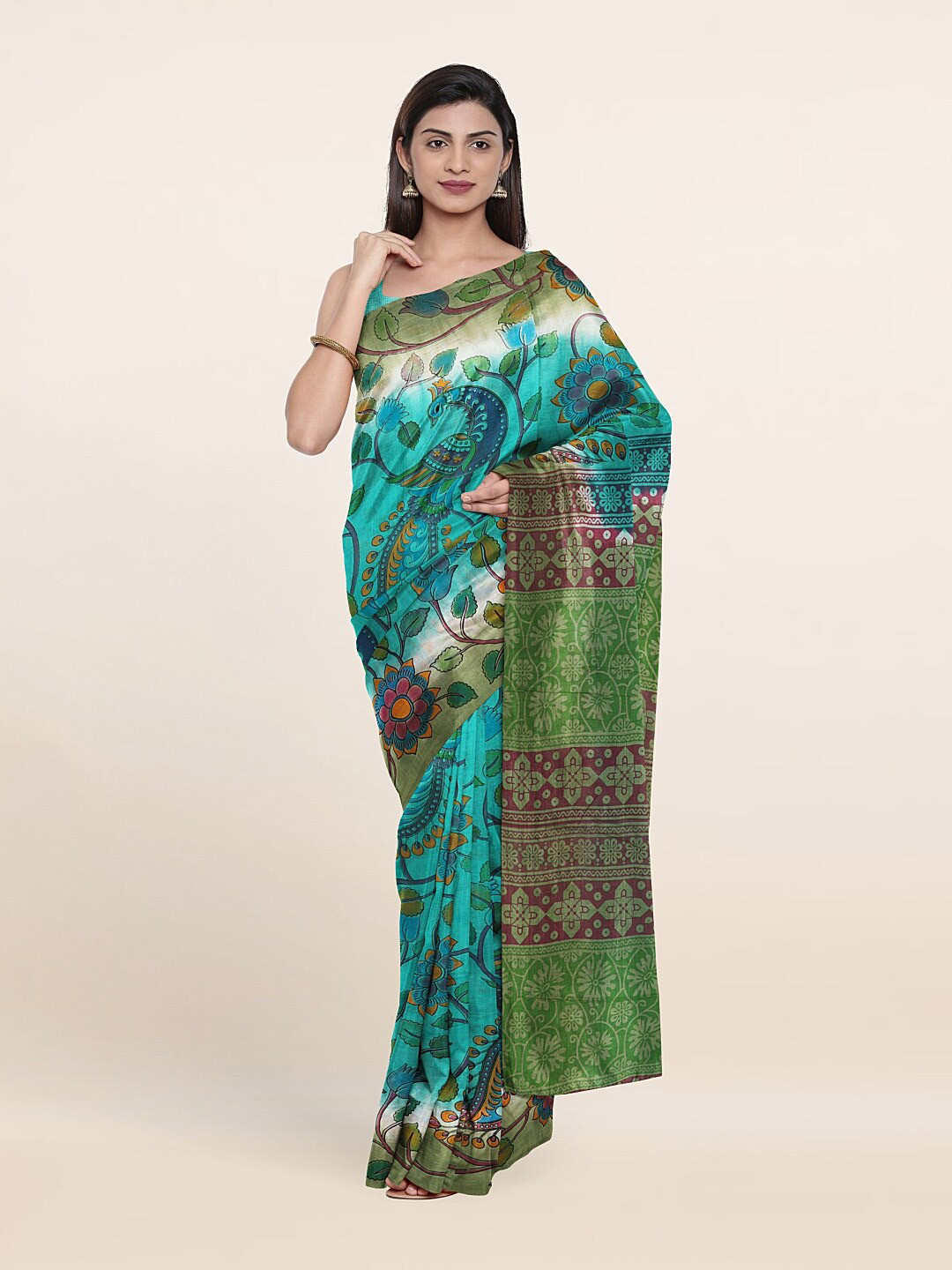 

Pothys Green & Pink Floral Pure Cotton Saree