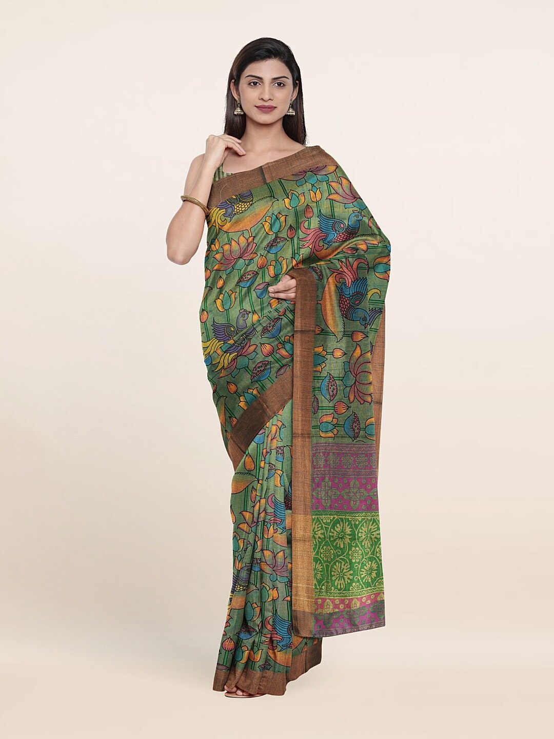 

Pothys Green & Purple Floral Pure Cotton Saree