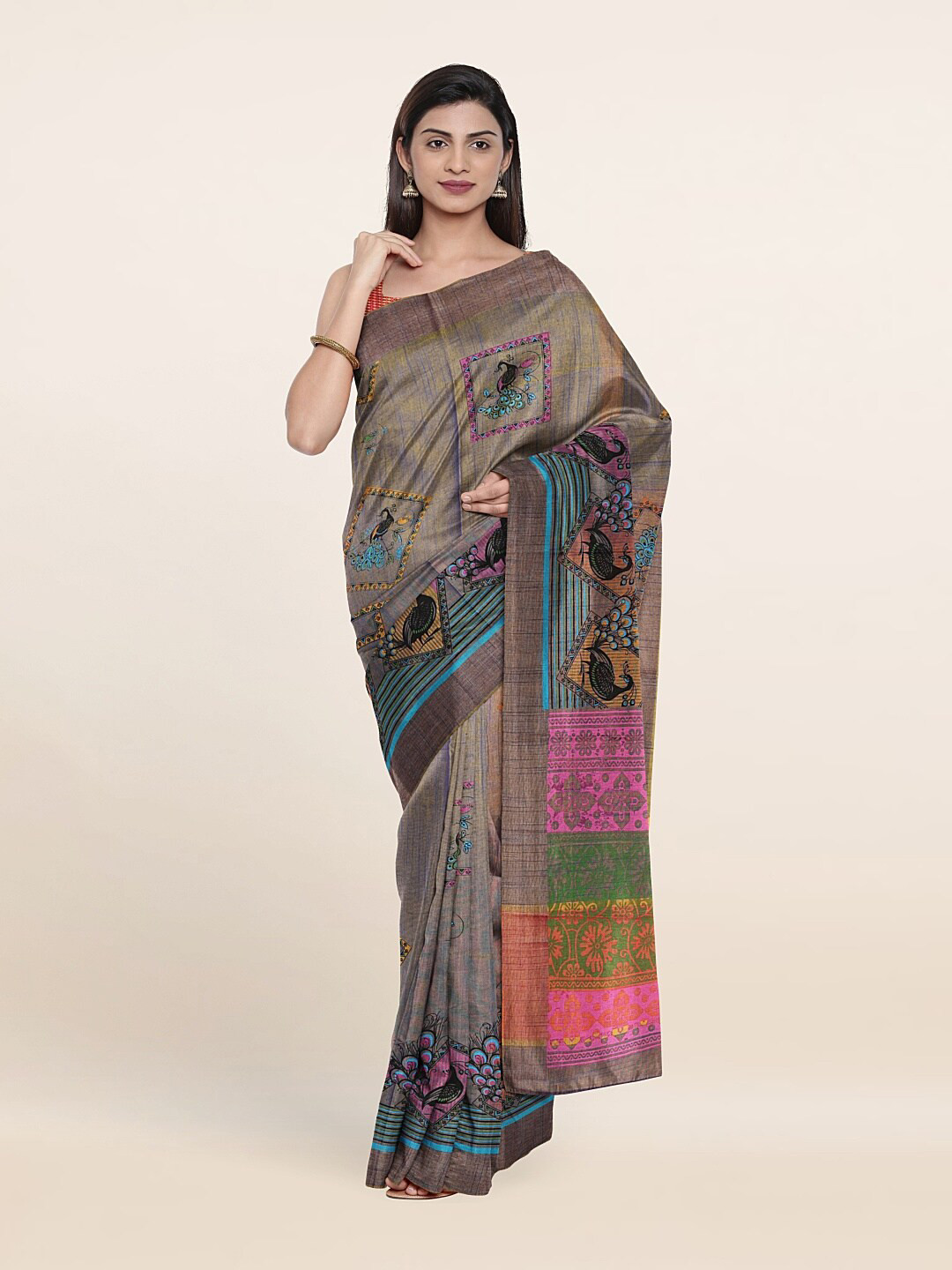 

Pothys Blue & Pink Ethnic Motifs Pure Cotton Saree
