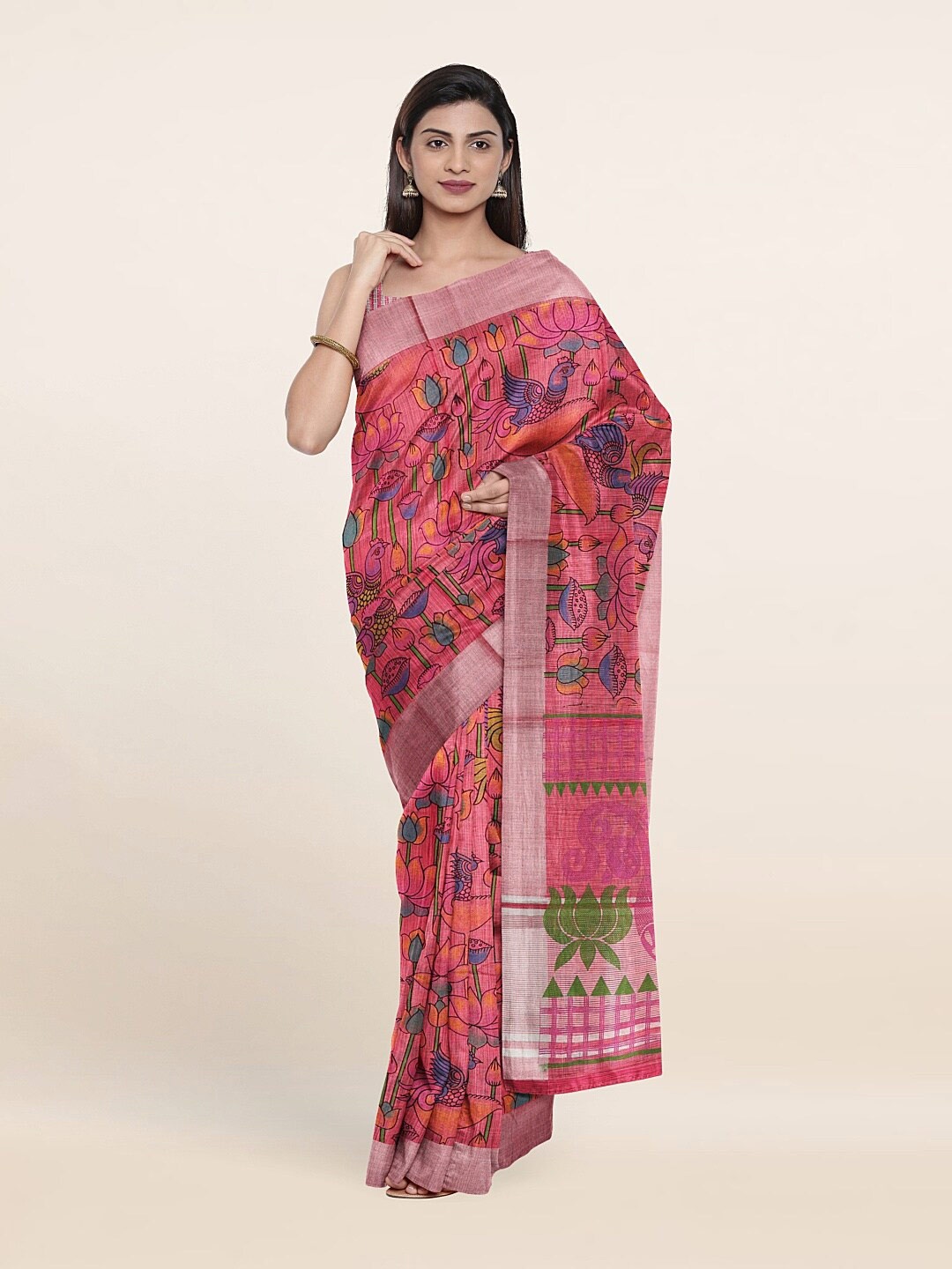 

Pothys Pink & Blue Floral Pure Cotton Saree