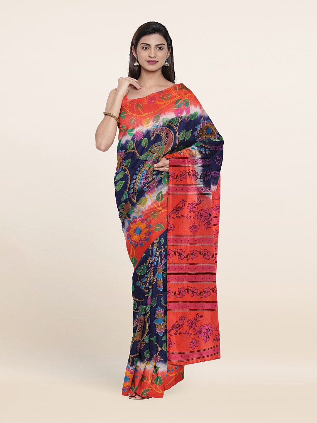 

Pothys Blue & Orange Floral Pure Cotton Saree