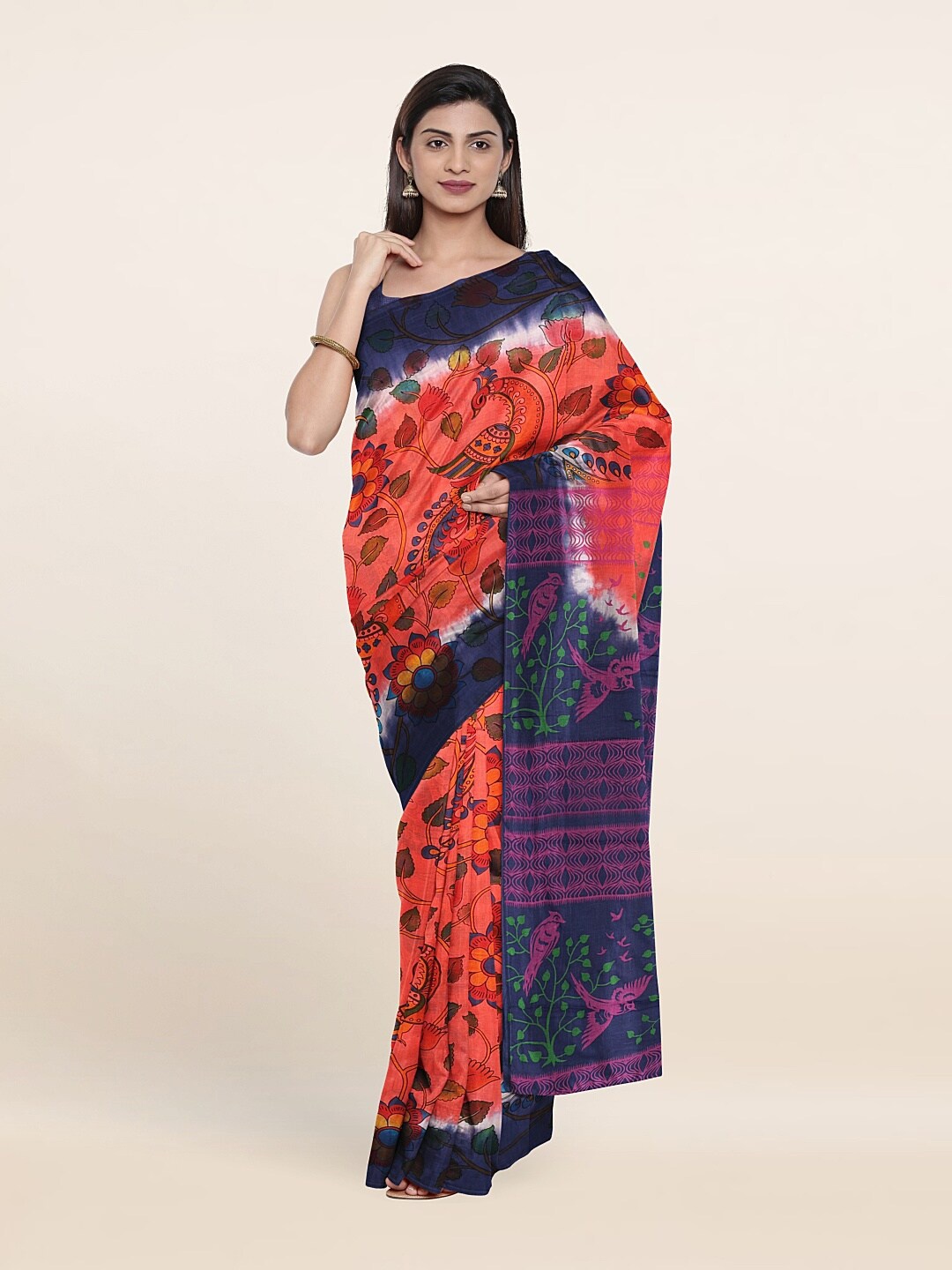 

Pothys Peach-Coloured & Purple Ethnic Motifs Pure Cotton Saree