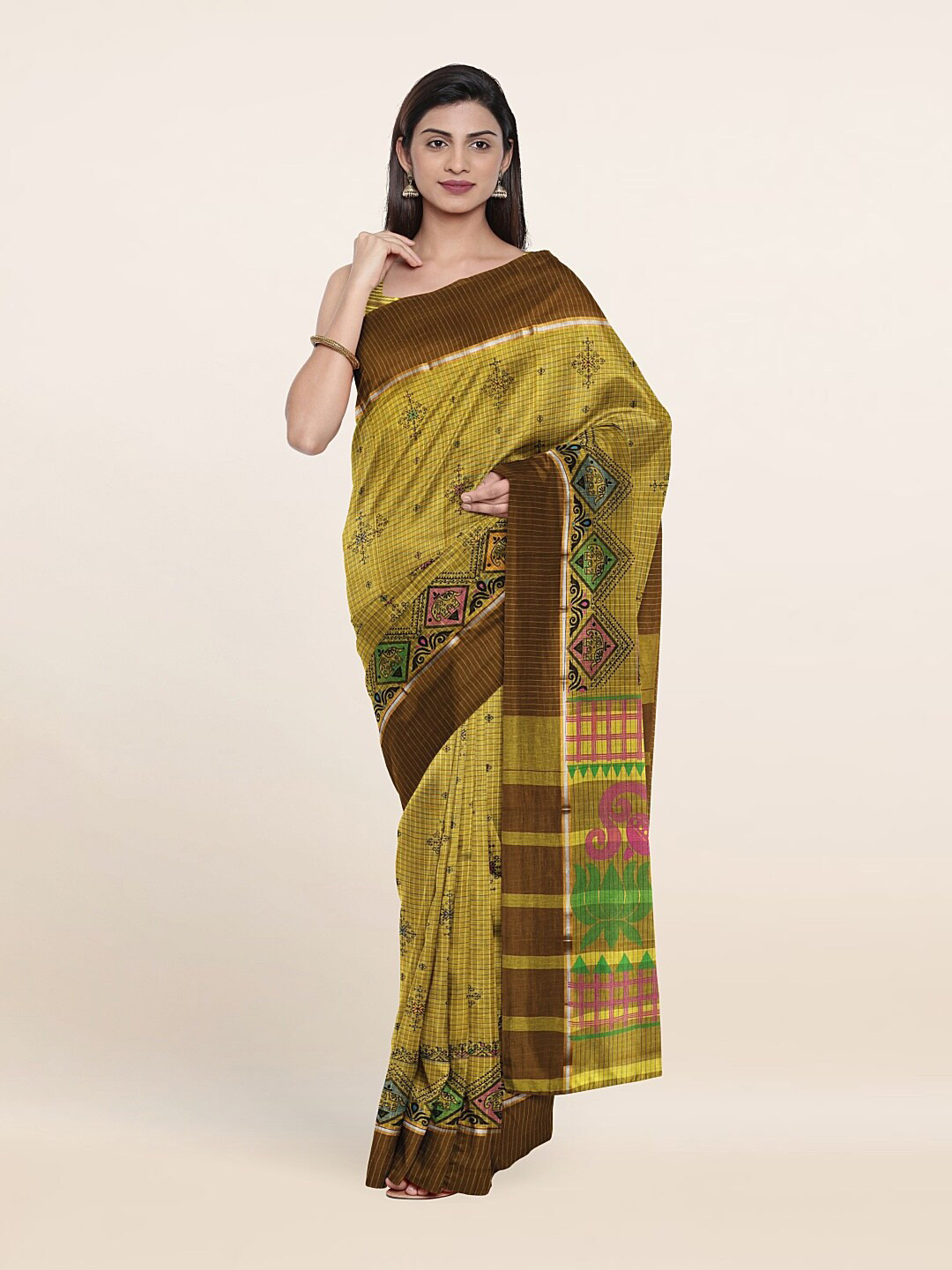 

Pothys Yellow & Brown Ethnic Motifs Pure Cotton Saree