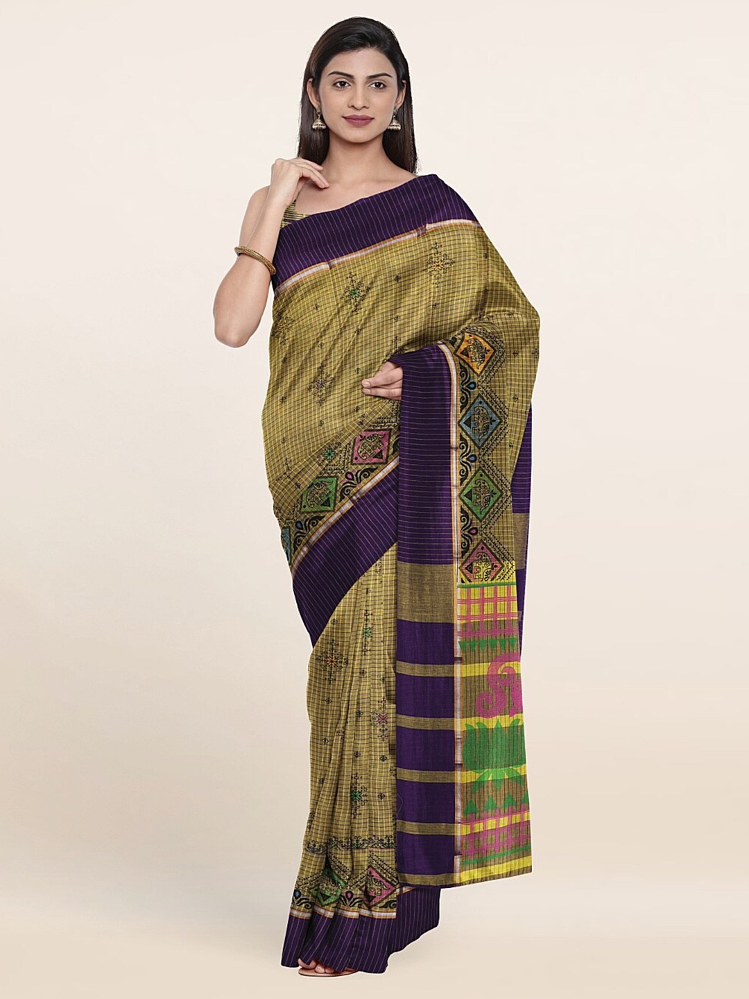 

Pothys Brown & Blue Ethnic Motifs Pure Cotton Saree