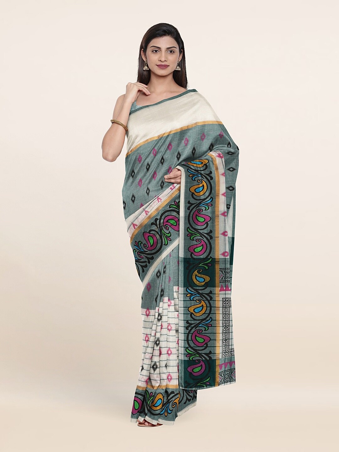 

Pothys White & Pink Pure Cotton Saree