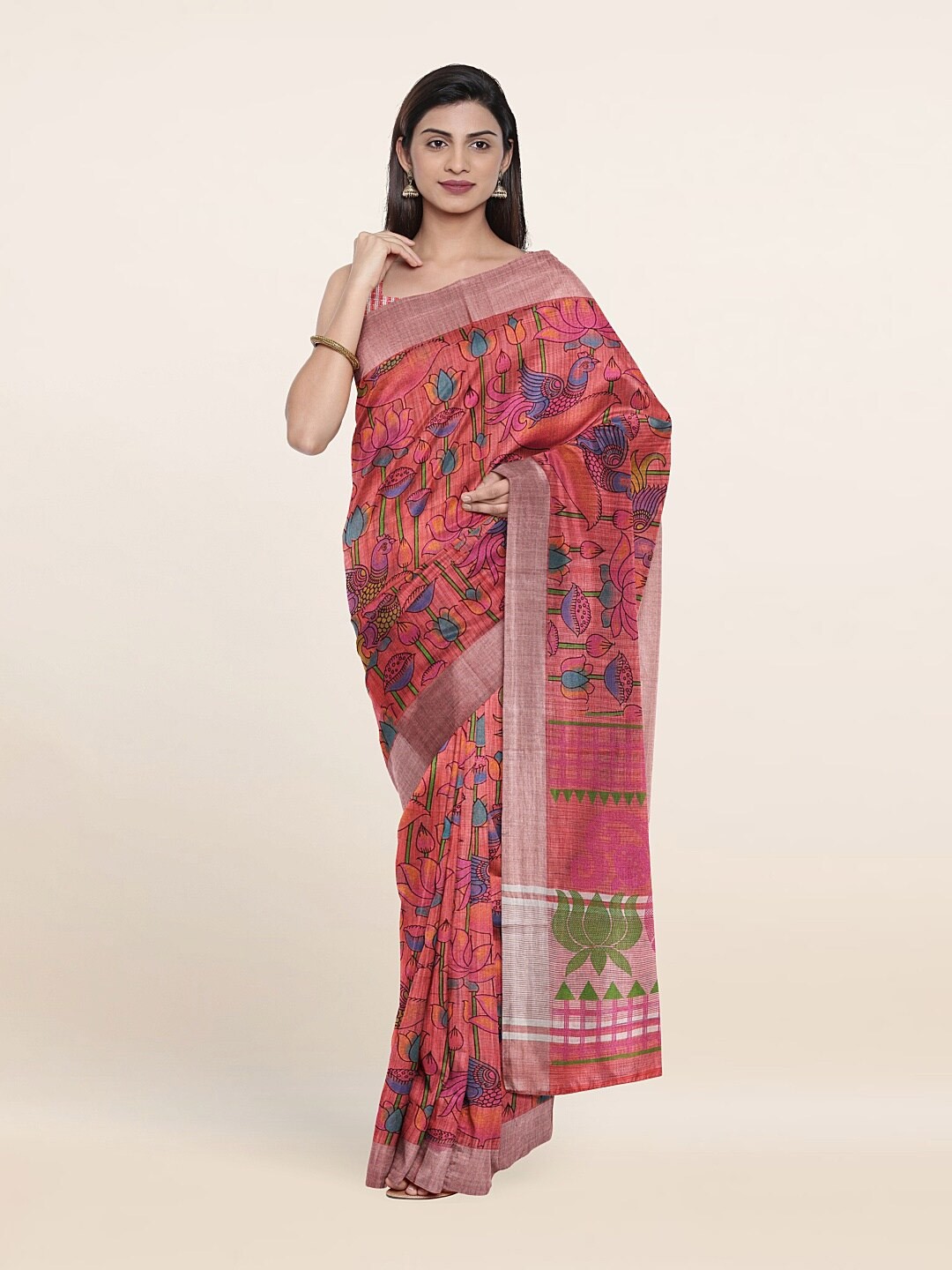 

Pothys Pink & Blue Floral Pure Cotton Saree
