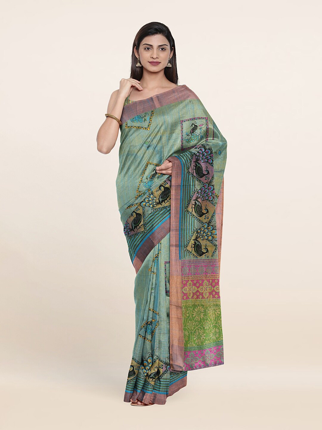 

Pothys Blue & Green Ethnic Motifs Pure Cotton Saree