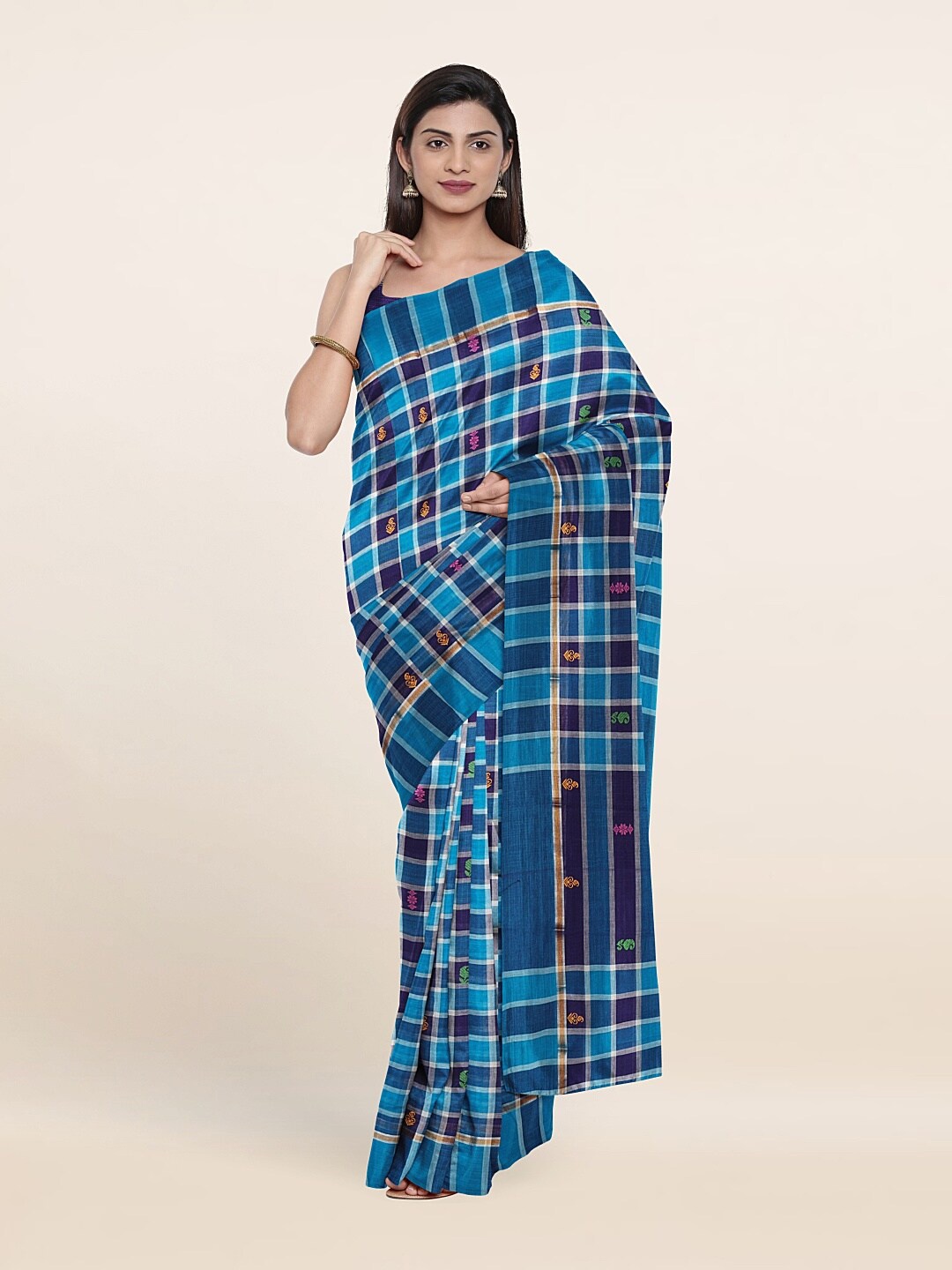

Pothys Blue & Pink Ethnic Motifs Pure Cotton Saree
