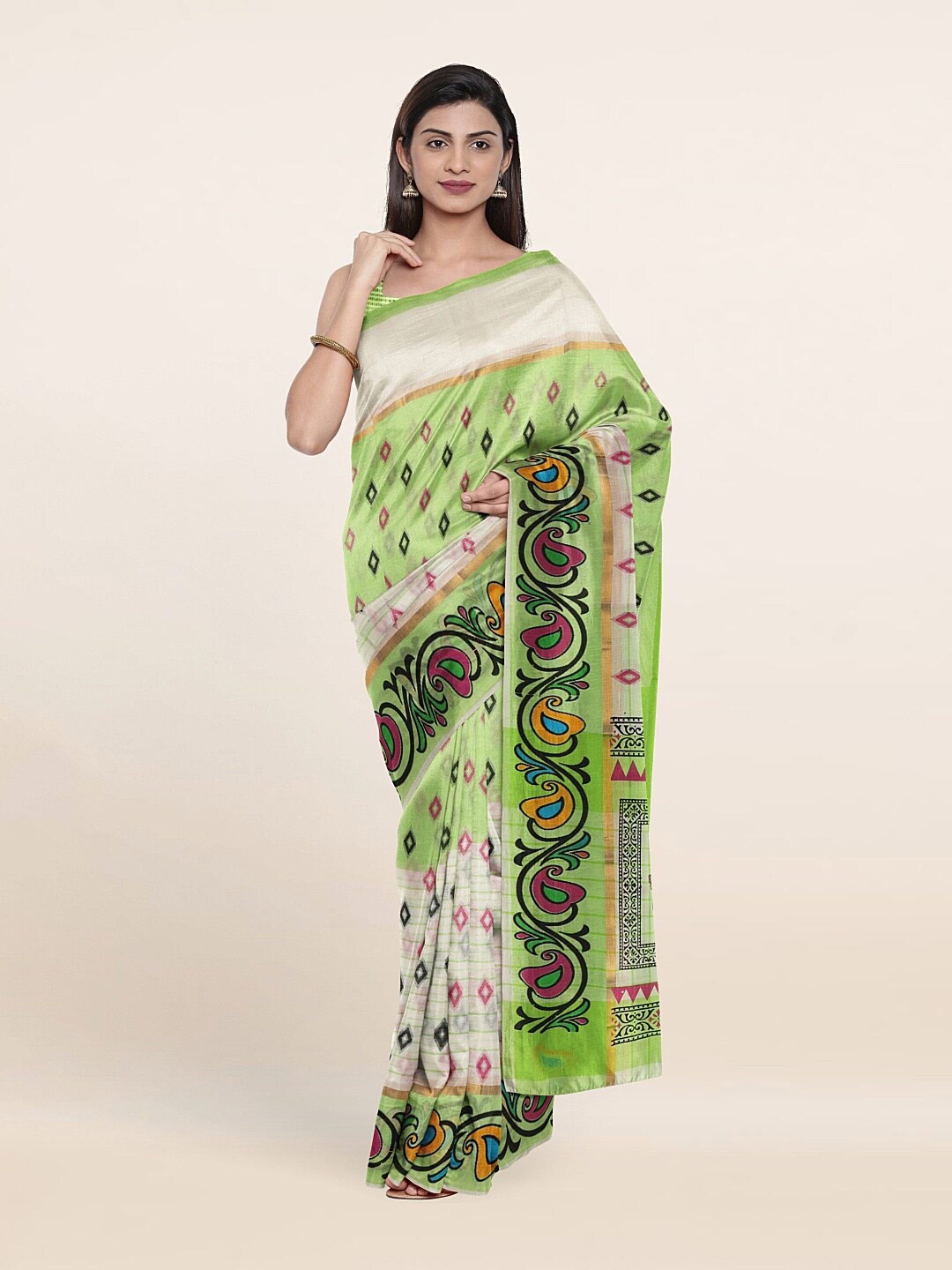 

Pothys Green & Pink Ethnic Motifs Pure Cotton Saree
