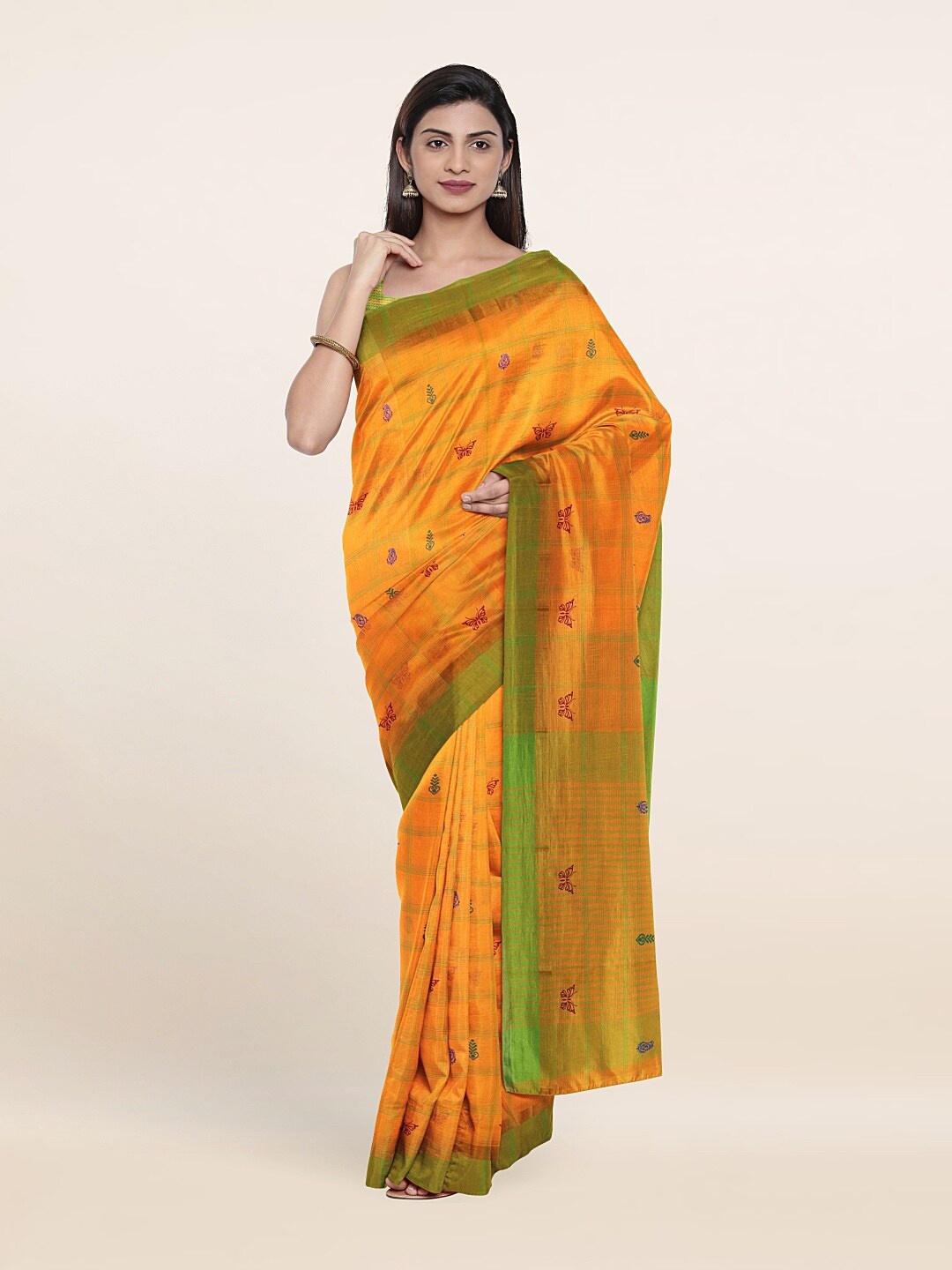 

Pothys Orange & Green Ethnic Motifs Zari Pure Cotton Saree