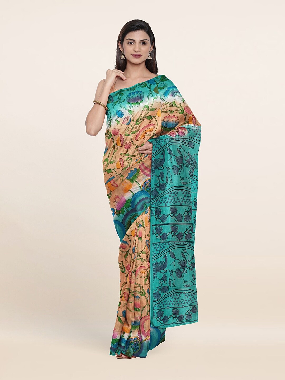

Pothys Beige & Blue Ethnic Motifs Pure Cotton Saree