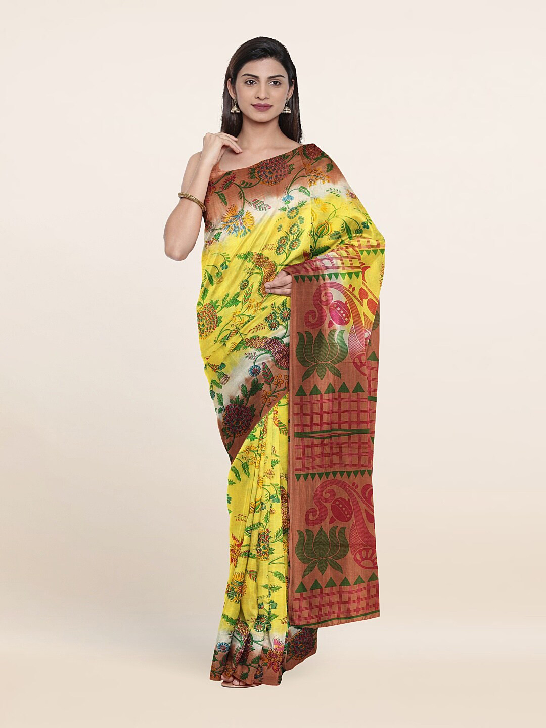 

Pothys Yellow & Green Floral Pure Cotton Saree