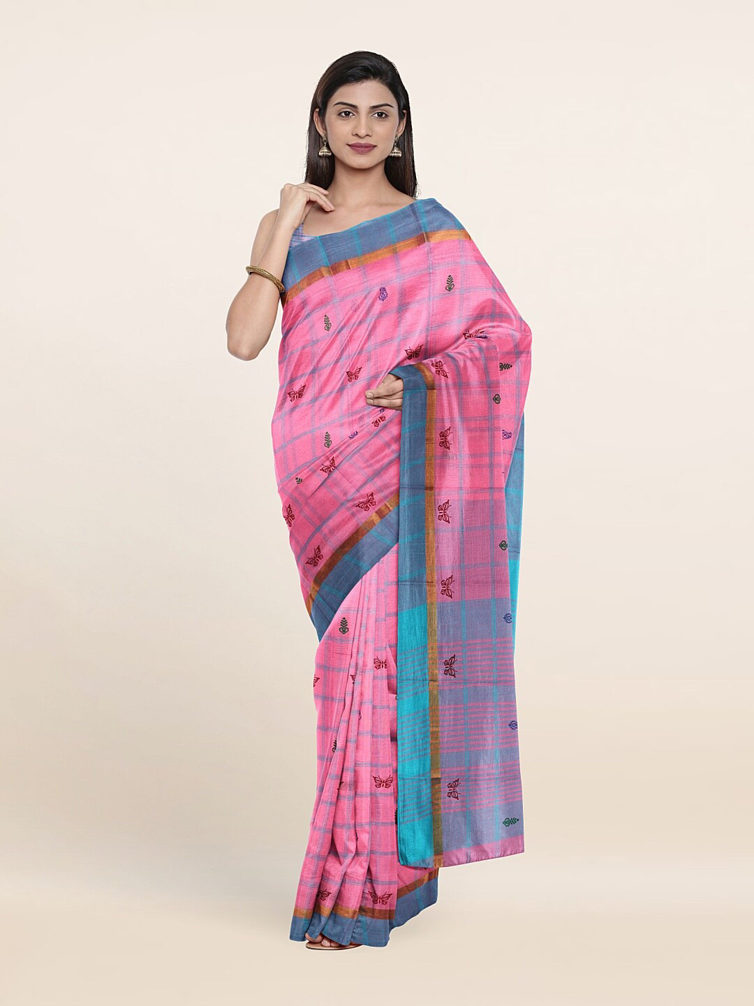 

Pothys Pink & Red Ethnic Motifs Pure Cotton Saree