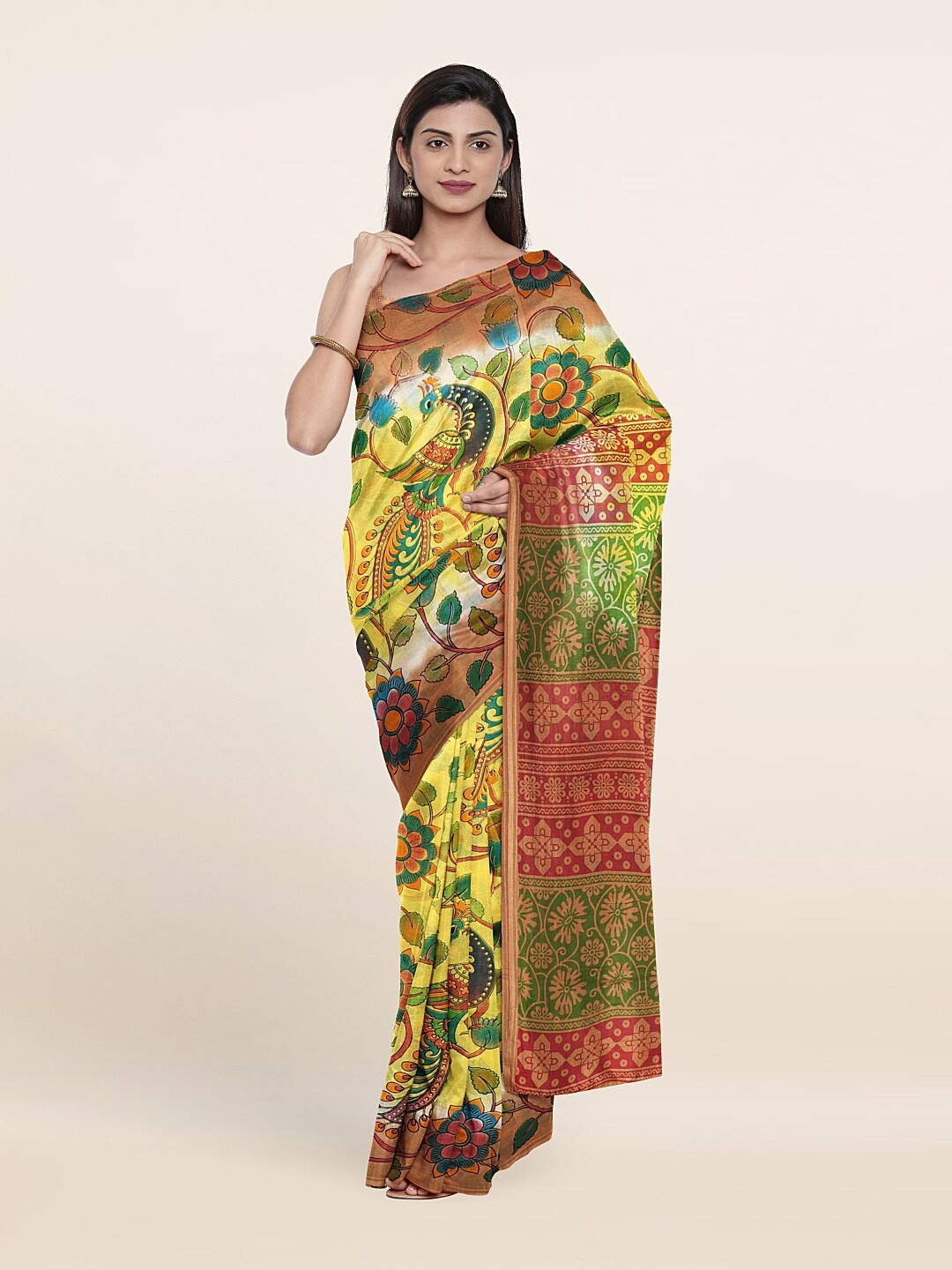 

Pothys Yellow & Green Floral Pure Cotton Saree