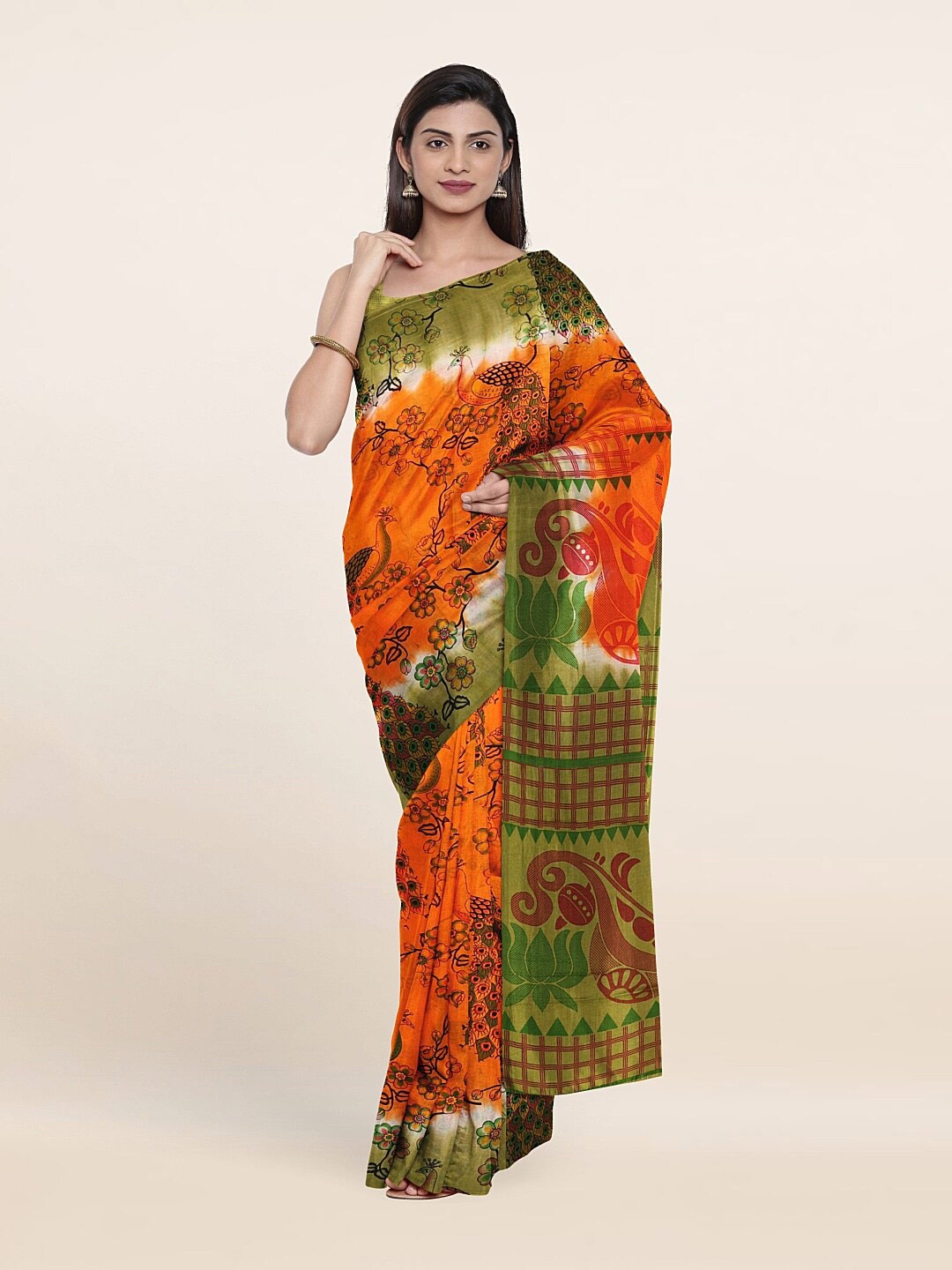 

Pothys Orange & White Floral Pure Cotton Saree