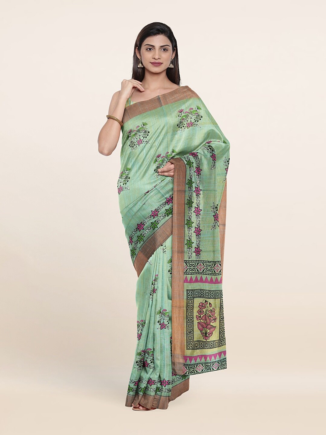 

Pothys Green & Pink Floral Pure Cotton Saree