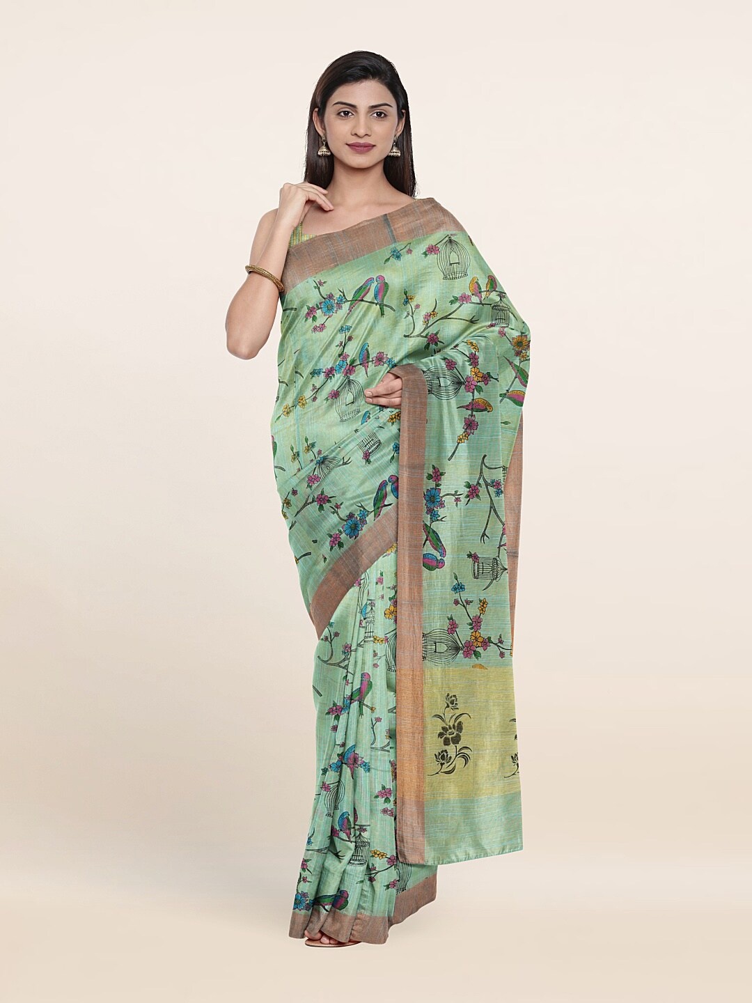 

Pothys Green & Brown Floral Pure Cotton Saree