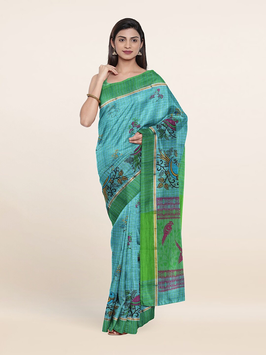 

Pothys Blue & Green Ethnic Motifs Pure Cotton Saree