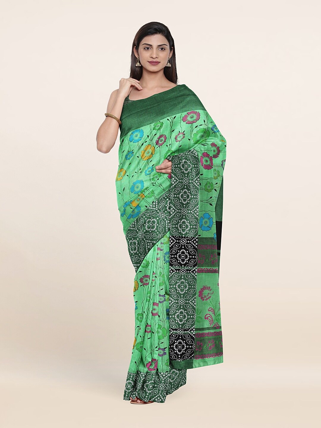 

Pothys Green & Blue Floral Pure Cotton Saree