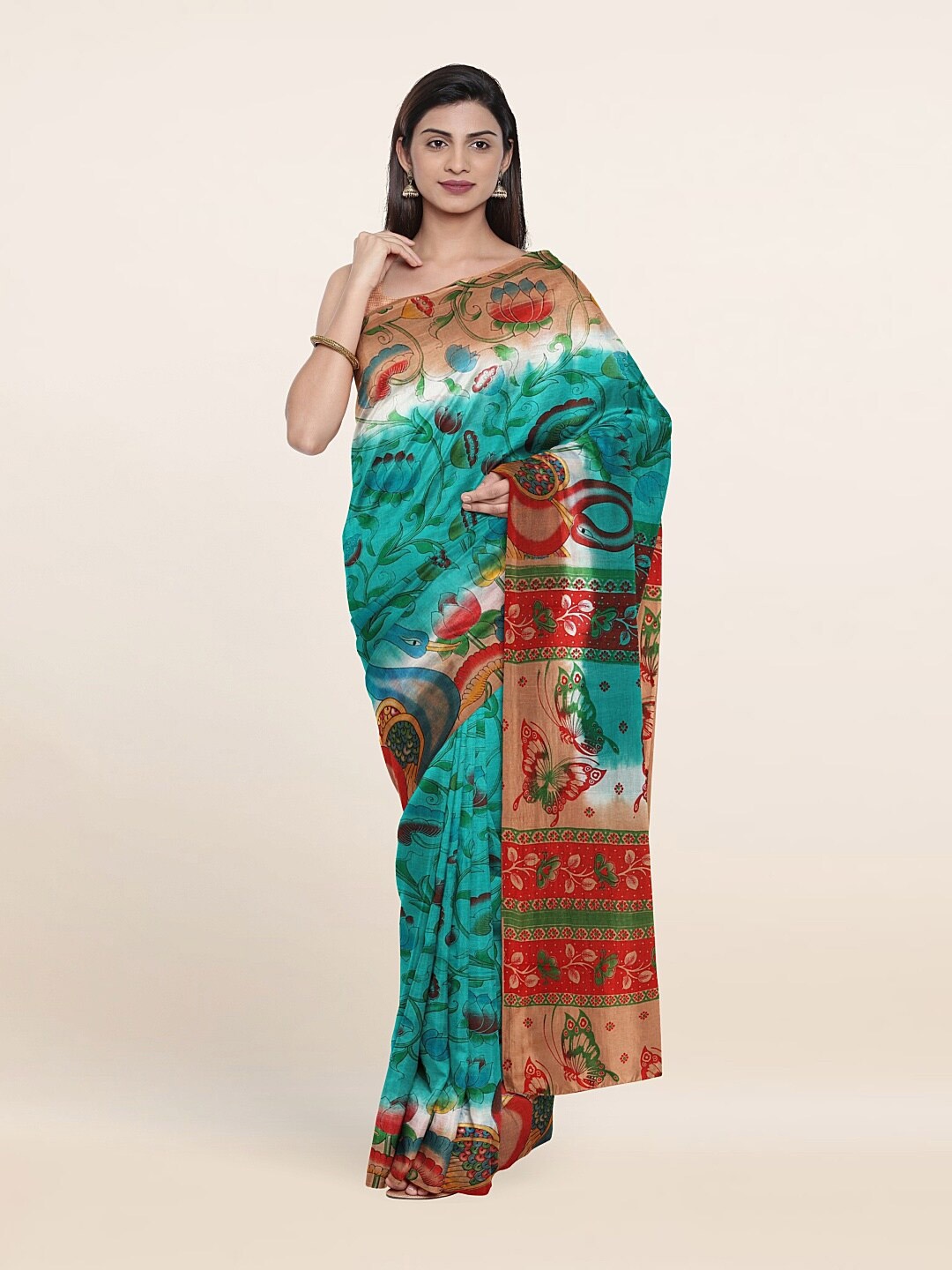 

Pothys Green & Red Ethnic Motifs Pure Cotton Saree