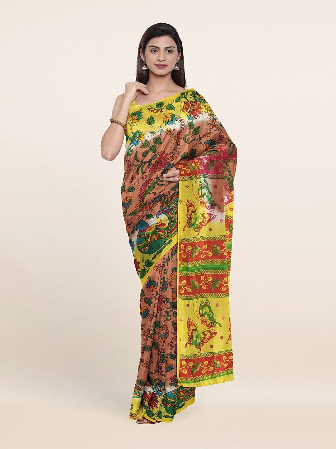 

Pothys Brown & Green Floral Pure Cotton Saree