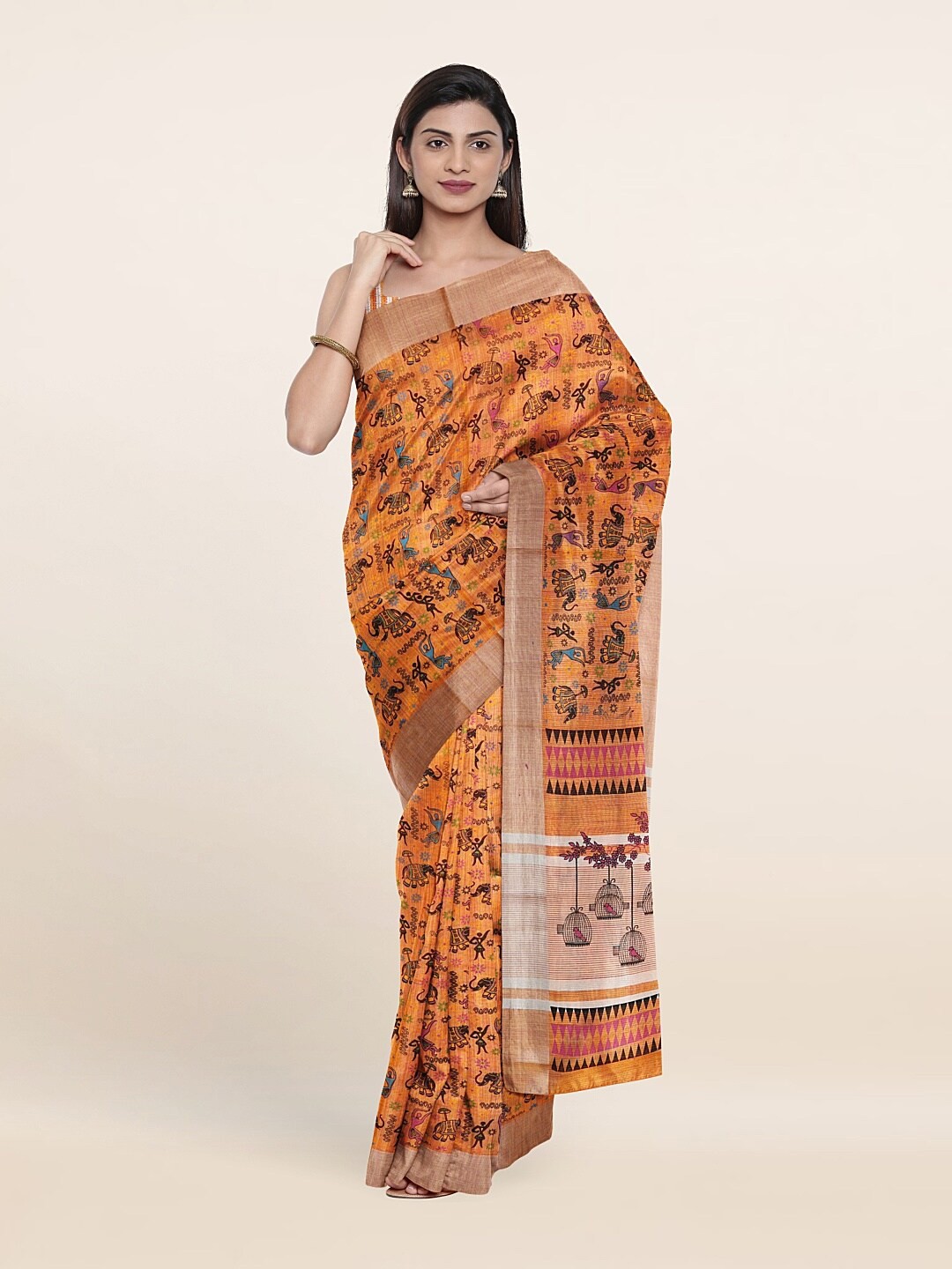 

Pothys Orange & Blue Ethnic Motifs Pure Cotton Saree