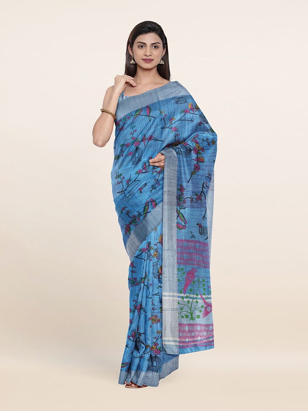 

Pothys Blue & Green Floral Pure Cotton Saree