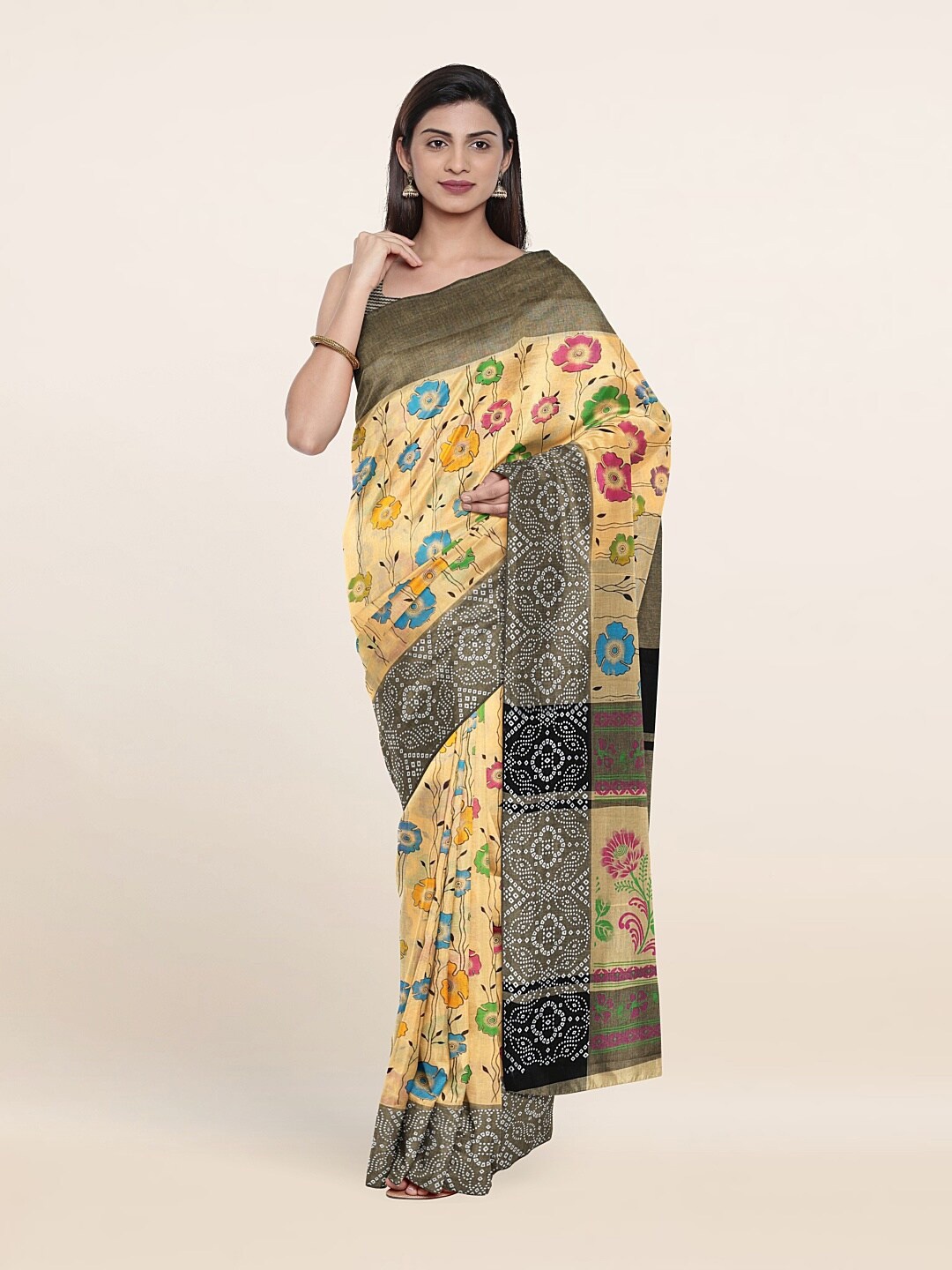 

Pothys Yellow & Blue Floral Pure Cotton Saree