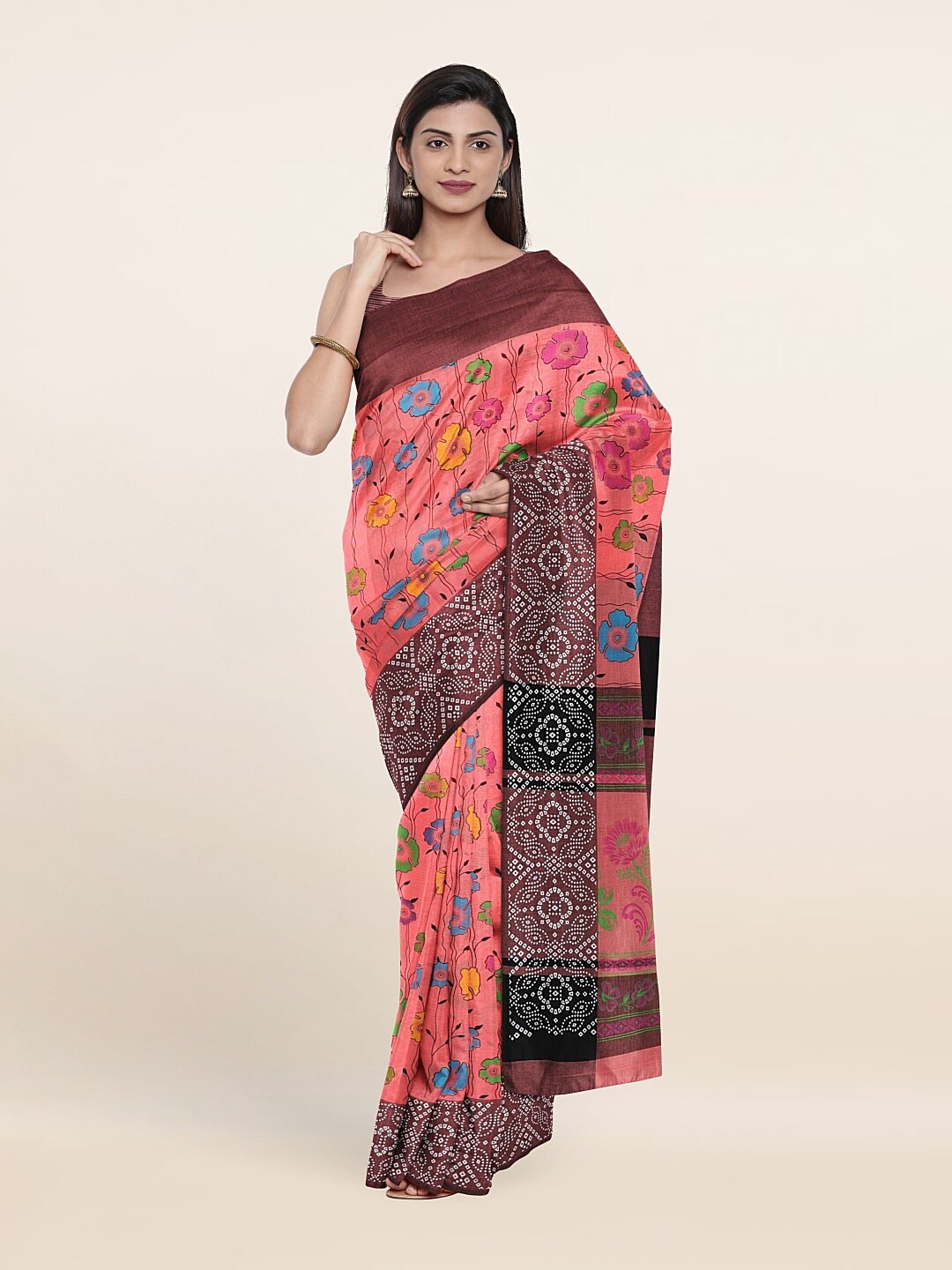 

Pothys Pink & Blue Floral Pure Cotton Saree
