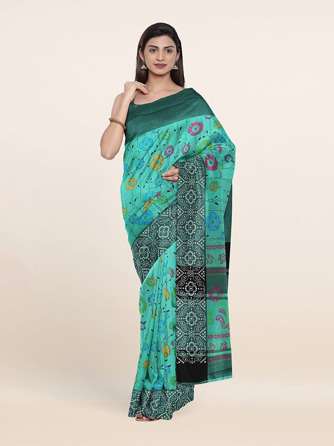 

Pothys Green & Purple Floral Pure Cotton Saree