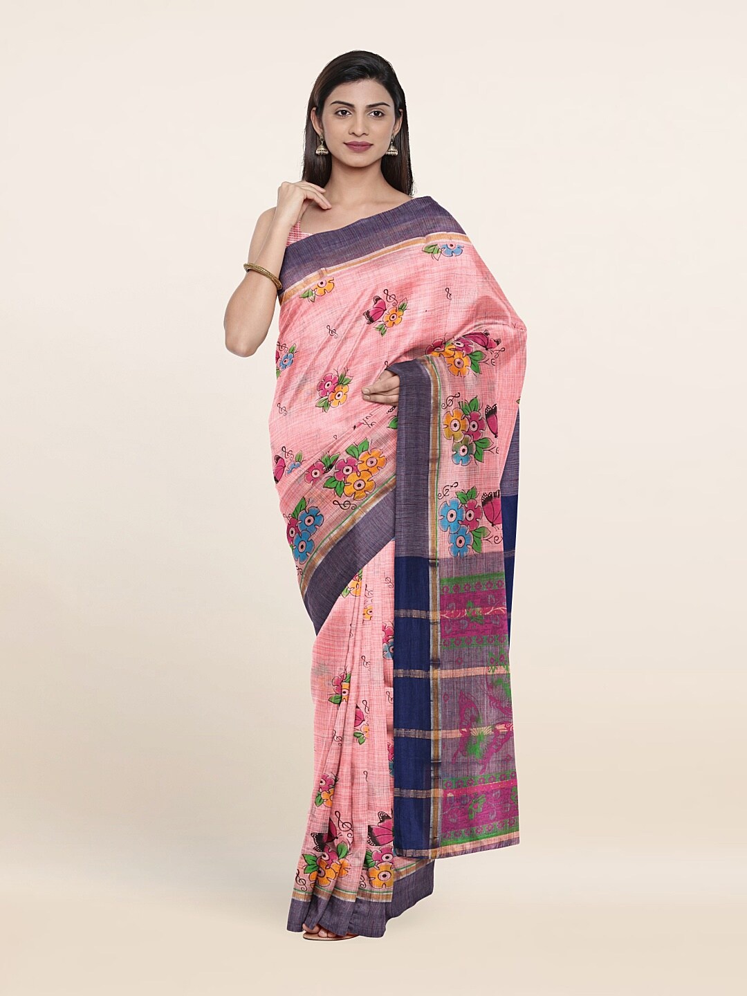 

Pothys Pink & Blue Floral Pure Cotton Saree