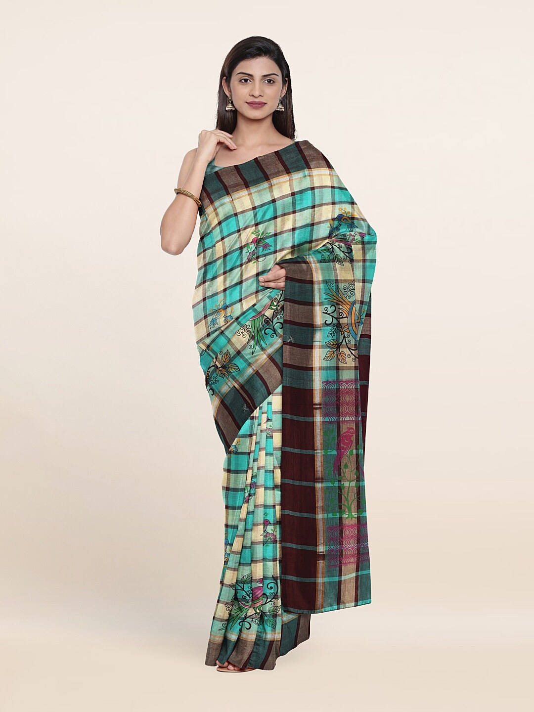

Pothys Blue & Beige Checked Pure Cotton Saree