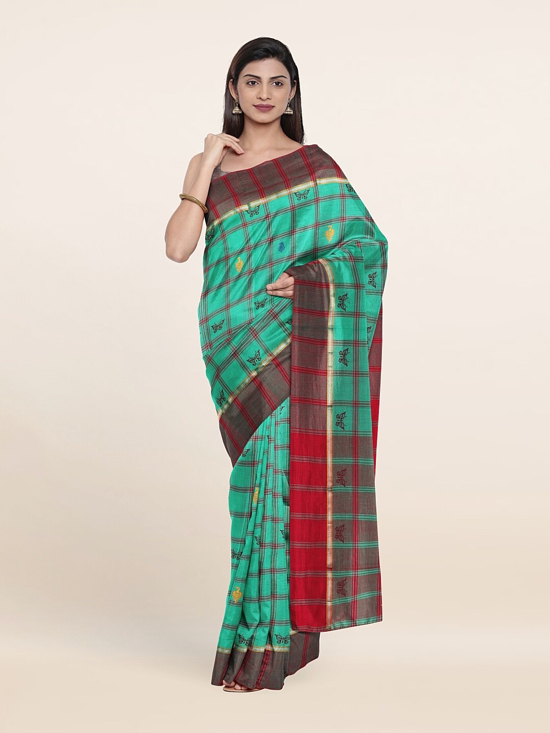 

Pothys Green & Maroon Checked Pure Cotton Saree