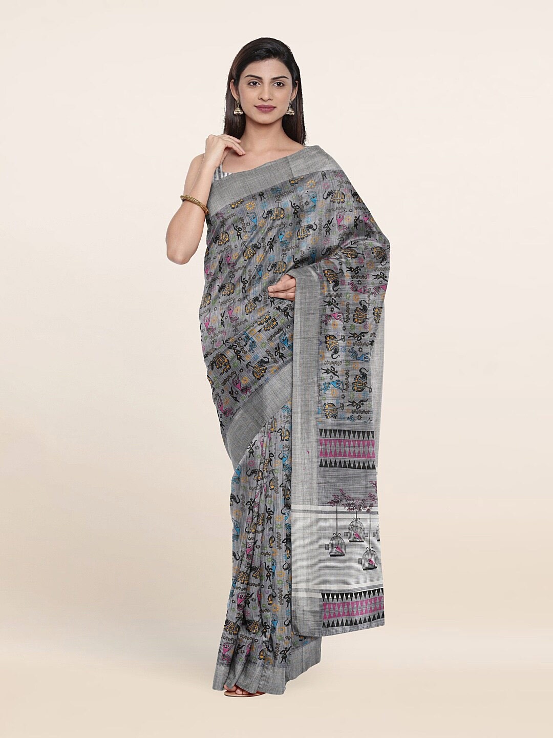 

Pothys Grey & Pink Printed Pure Cotton Saree