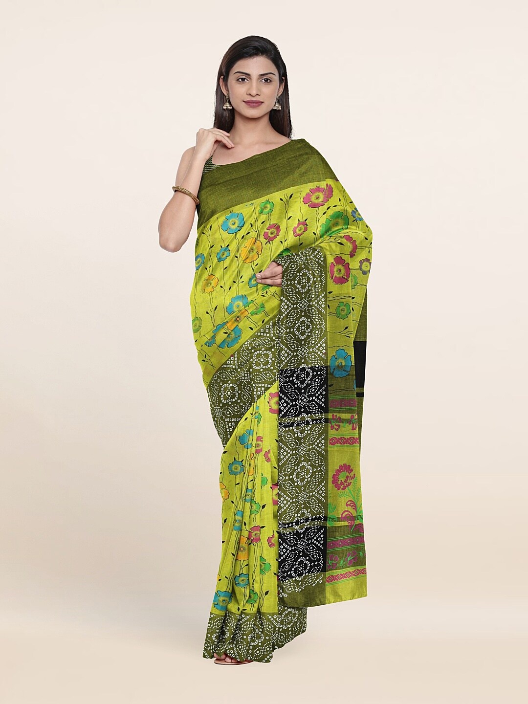 

Pothys Green & Pink Floral Pure Cotton Saree