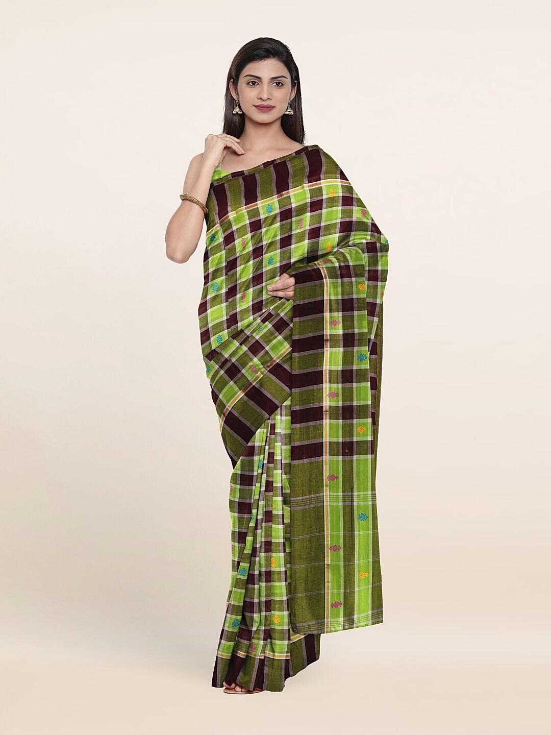 

Pothys Green & Blue Checked Pure Cotton Saree