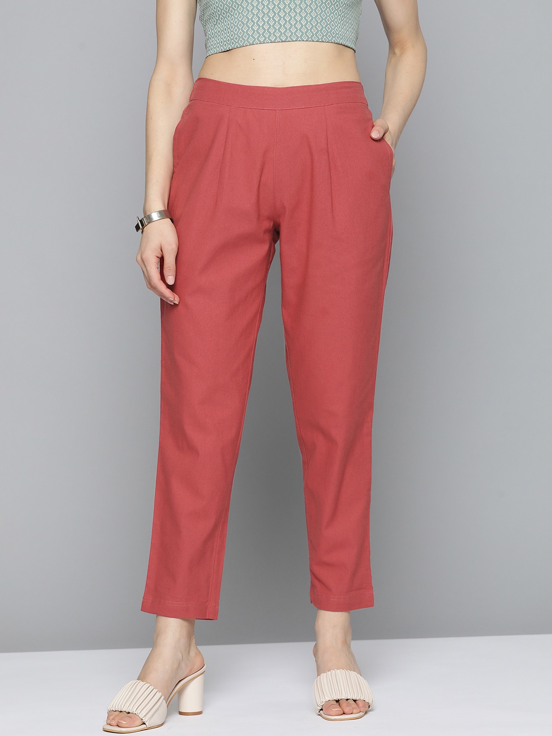 

HERE&NOW Women Red Pleated Trousers