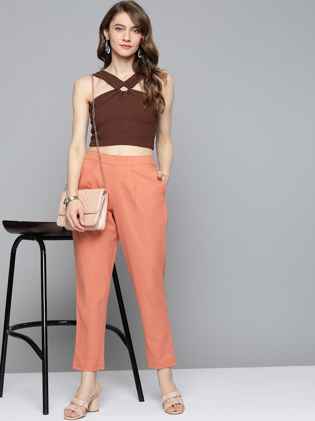 

HERE&NOW Women Orange Pleated Trousers