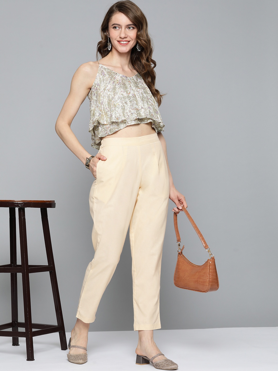 

HERE&NOW Women Beige Pleated Trousers