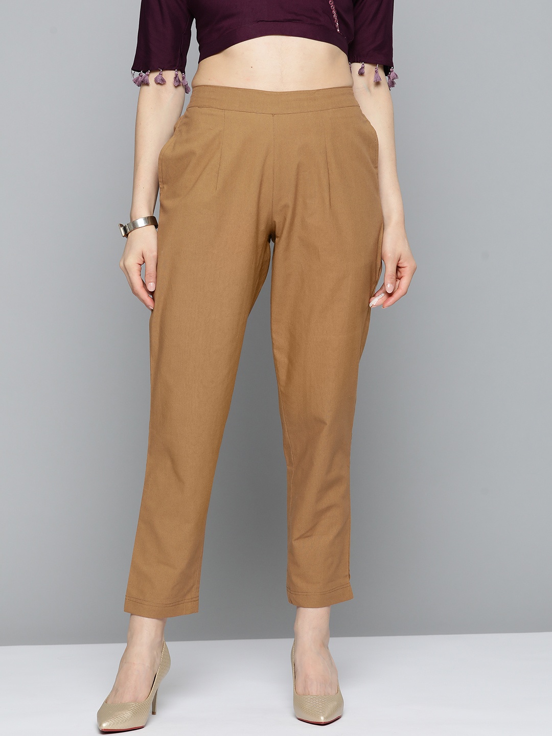 

HERE&NOW Women Brown Pleated Trousers