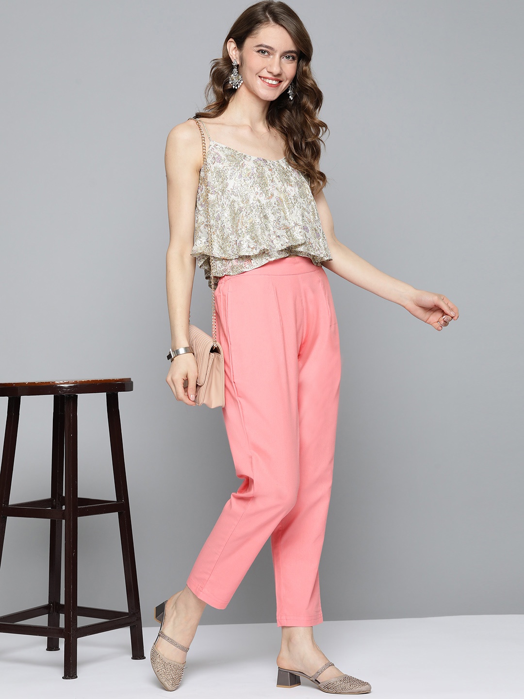 

HERE&NOW Women Pink Pleated Trousers