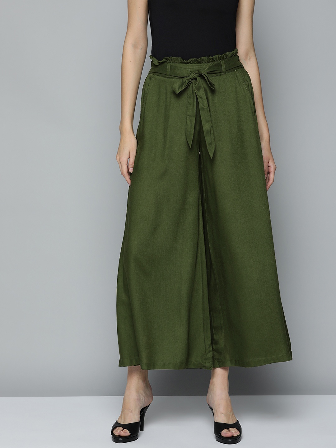 

HERE&NOW Women Green Flared Palazzos