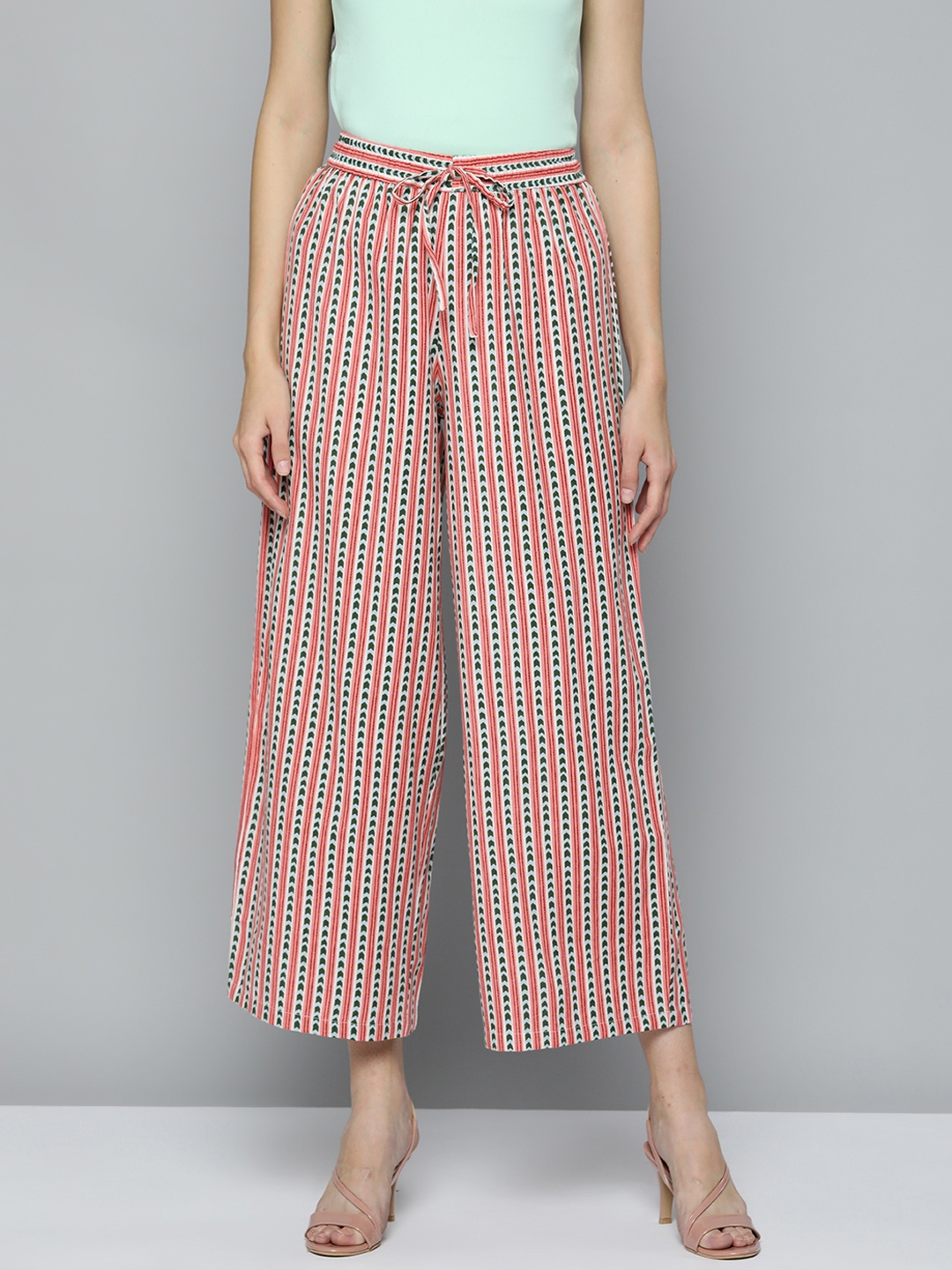 

HERE&NOW Women Red & Green Printed Flared Palazzos