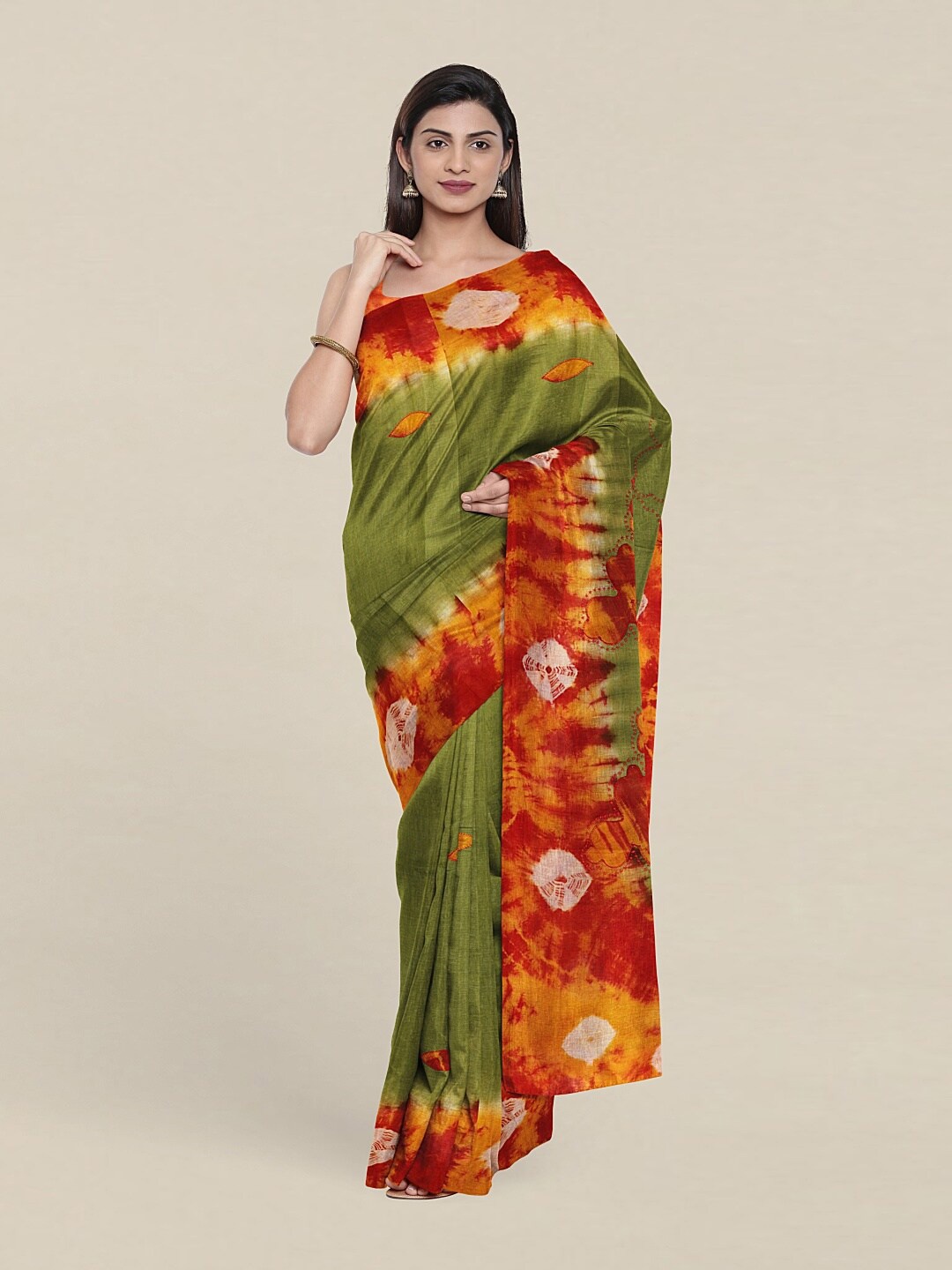 

Pothys Green & Orange Tie and Dye Pure Cotton Saree