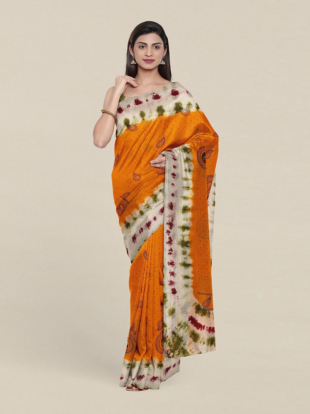 

Pothys Yellow & Cream-Coloured Paisley Pure Cotton Saree
